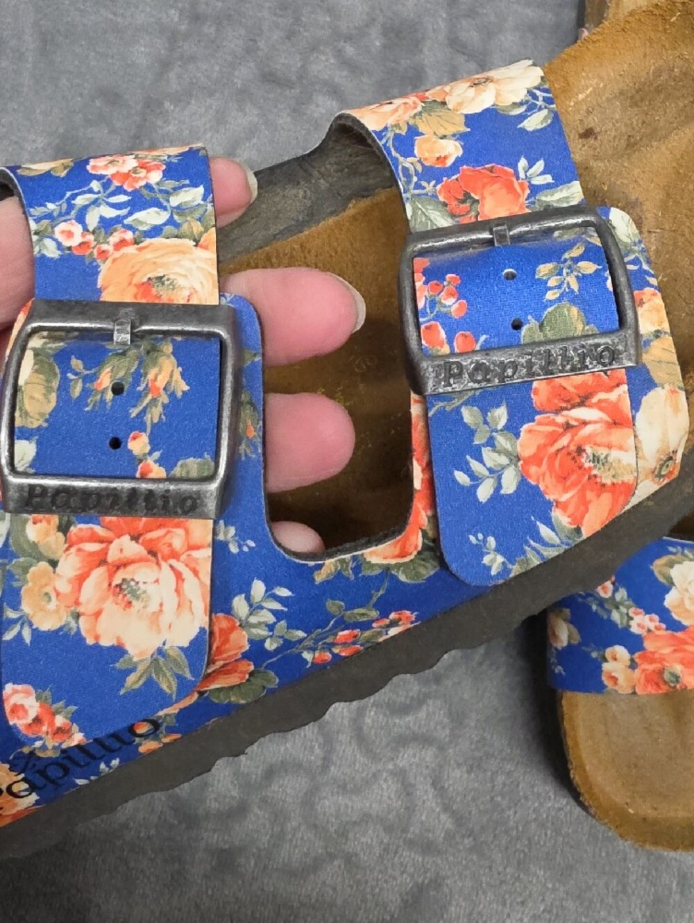 Papillio By Birkenstock Floral Double-Buckle Blue Slide Sandals Sz 39 (8) - Picture 7 of 9